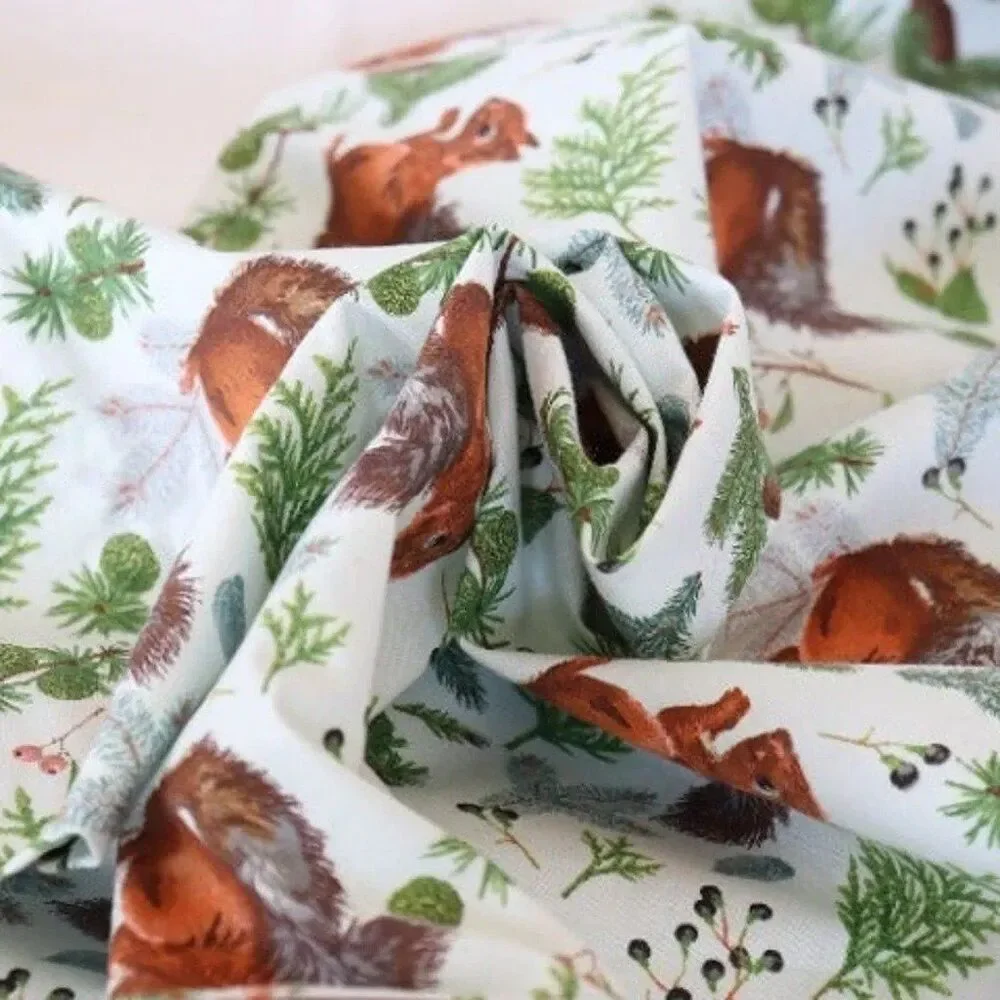 handmade pillowcase Squirrel & Pinecones Novelty 100% Cotton Fabric 32